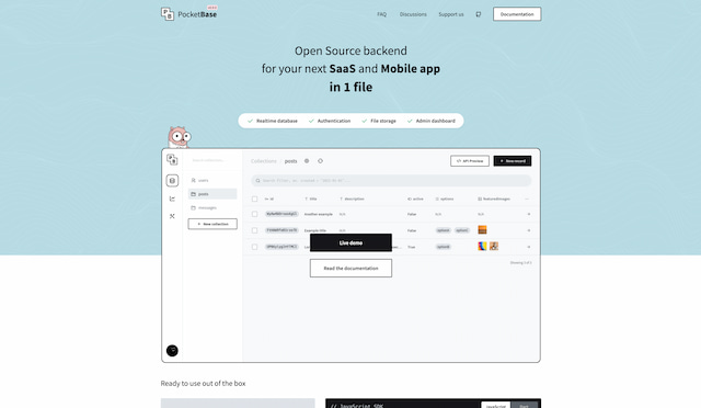 Screenshot of pocketbase.io